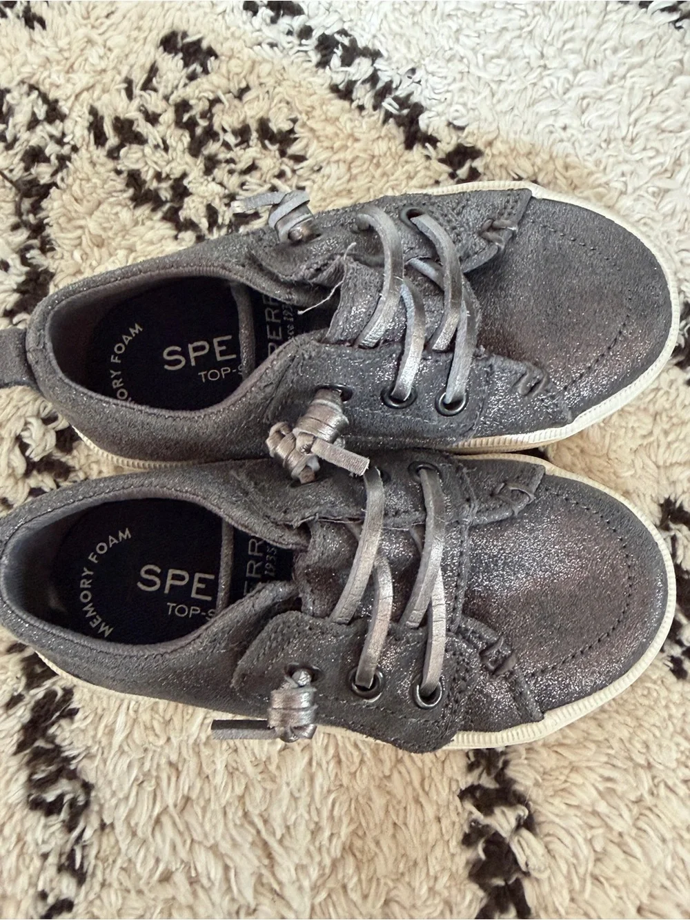 Kids Gray Glitter Slip-On Sneakers with Laces
